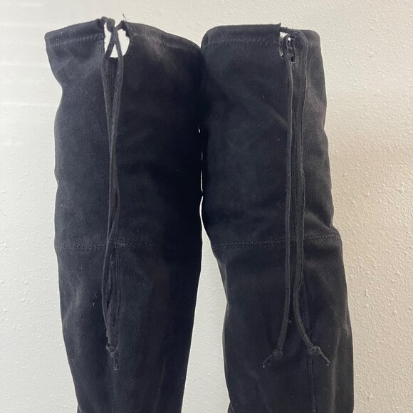 Unisa Black Faux Suede Over-The-Knee Boots With Side Zipper & Drawstring - Picture 9 of 12